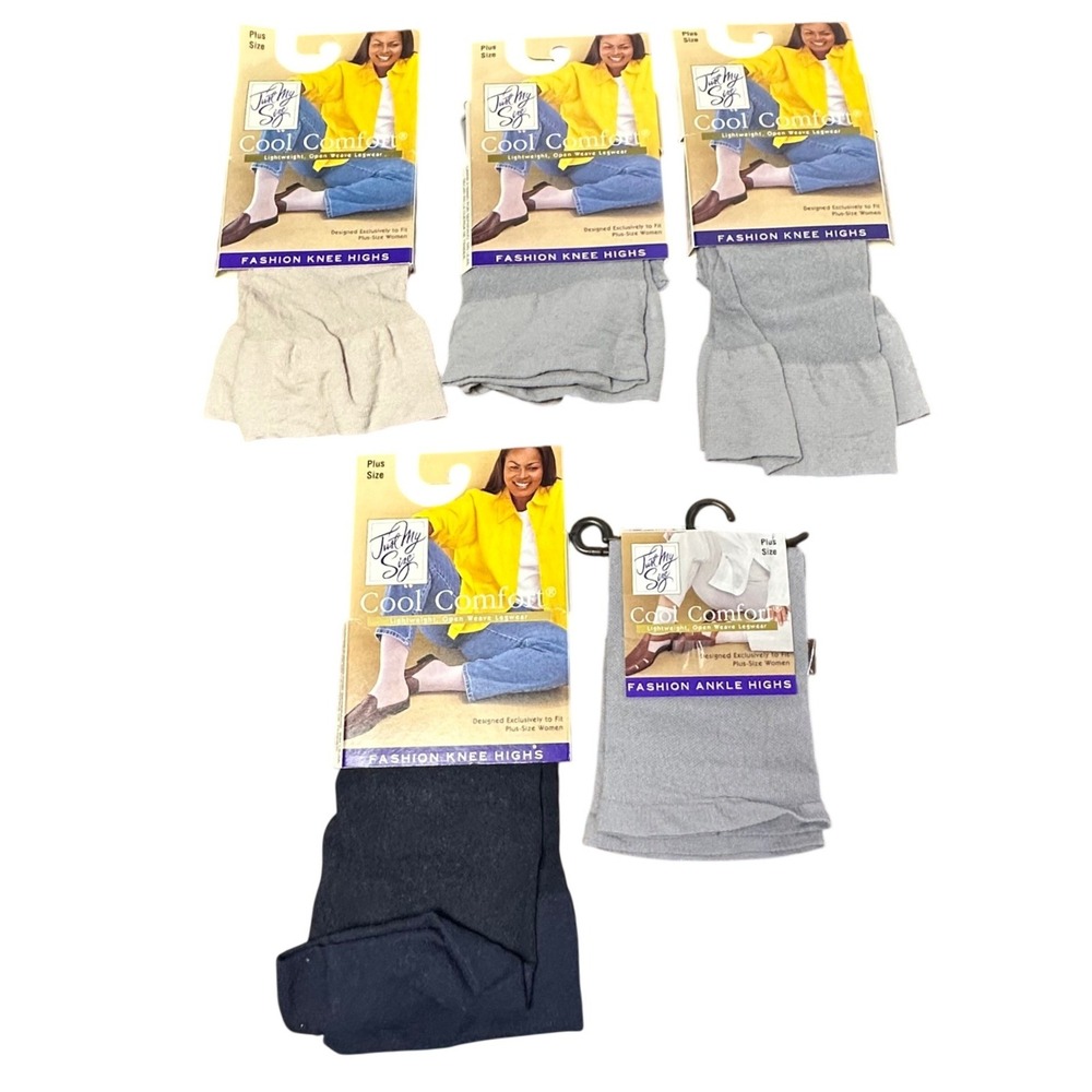 Just My Size Hosiery Bundle Plus Size Multicolor New 5 Pairs‎ Knee & Ankle Highs